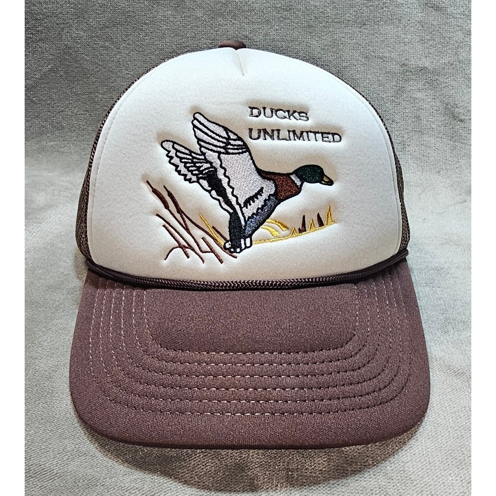 Ducks Unlimited Trucker Hat Brown White Region 6 Mallard Snapback Cap Mesh Back